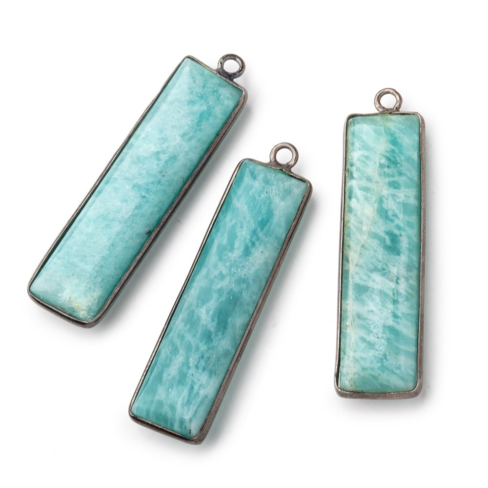 41x11.5mm Black Gold .925 Bezel Amazonite Plain Bar Pendant 1 Focal Bead - Beadsofcambay.com