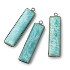 41x11.5mm Black Gold .925 Bezel Amazonite Plain Bar Pendant 1 Focal Bead - Beadsofcambay.com