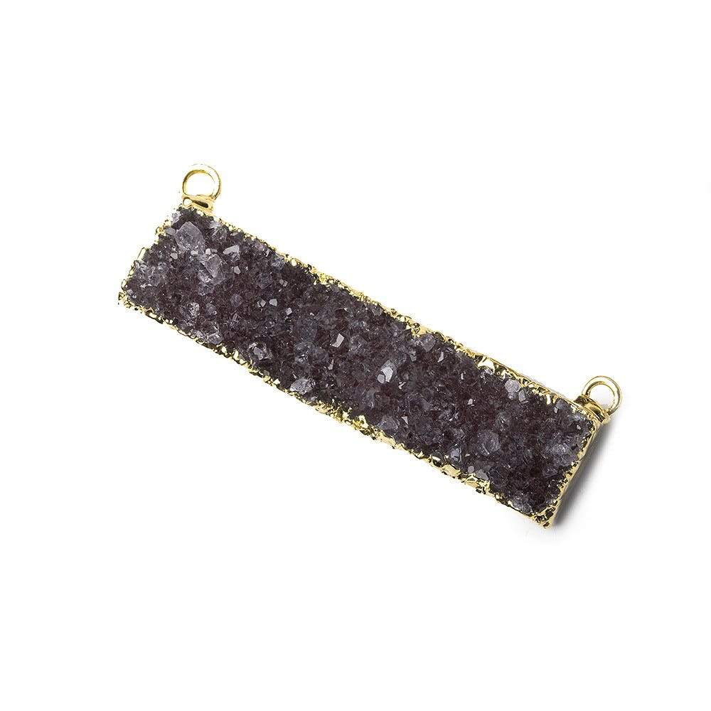 41x11mm 22kt Gold Leafed Dark Smoky Quartz Drusy East West Connector 1 Focal Bead - Beadsofcambay.com