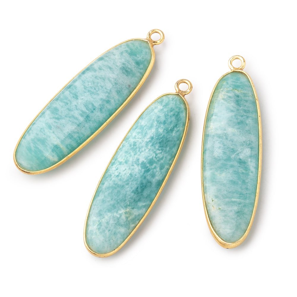 41x13mm Vermeil Bezel Amazonite Plain Oval Pendant 1 Focal Bead - Beadsofcambay.com