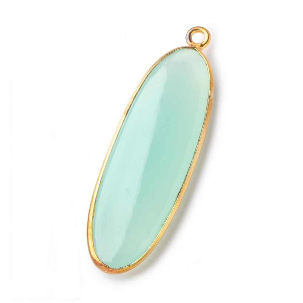 41x13mm Vermeil Bezel Seafoam Chalcedony Plain Elongated Oval Pendant 1 piece - Beadsofcambay.com