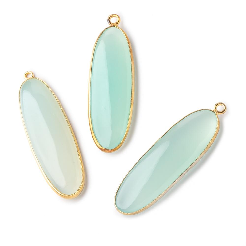 41x13mm Vermeil Bezel Seafoam Chalcedony Plain Elongated Oval Pendant 1 piece - Beadsofcambay.com