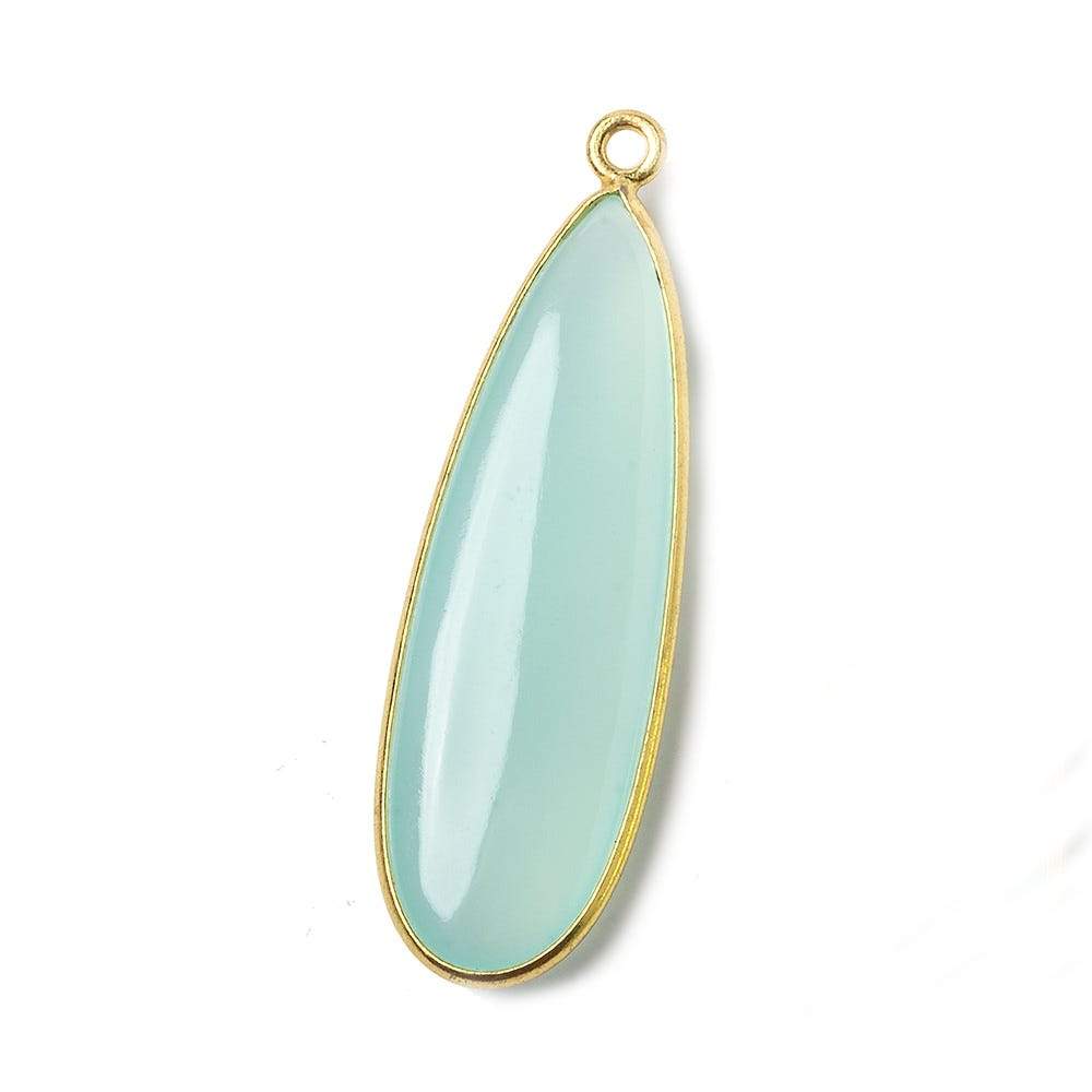 41x14mm Vermeil Bezel SeaBlue Chalcedony plain pear Pendant 1 focal bead - Beadsofcambay.com