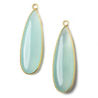 41x14mm Vermeil Bezel SeaBlue Chalcedony plain pear Pendant 1 focal bead - Beadsofcambay.com