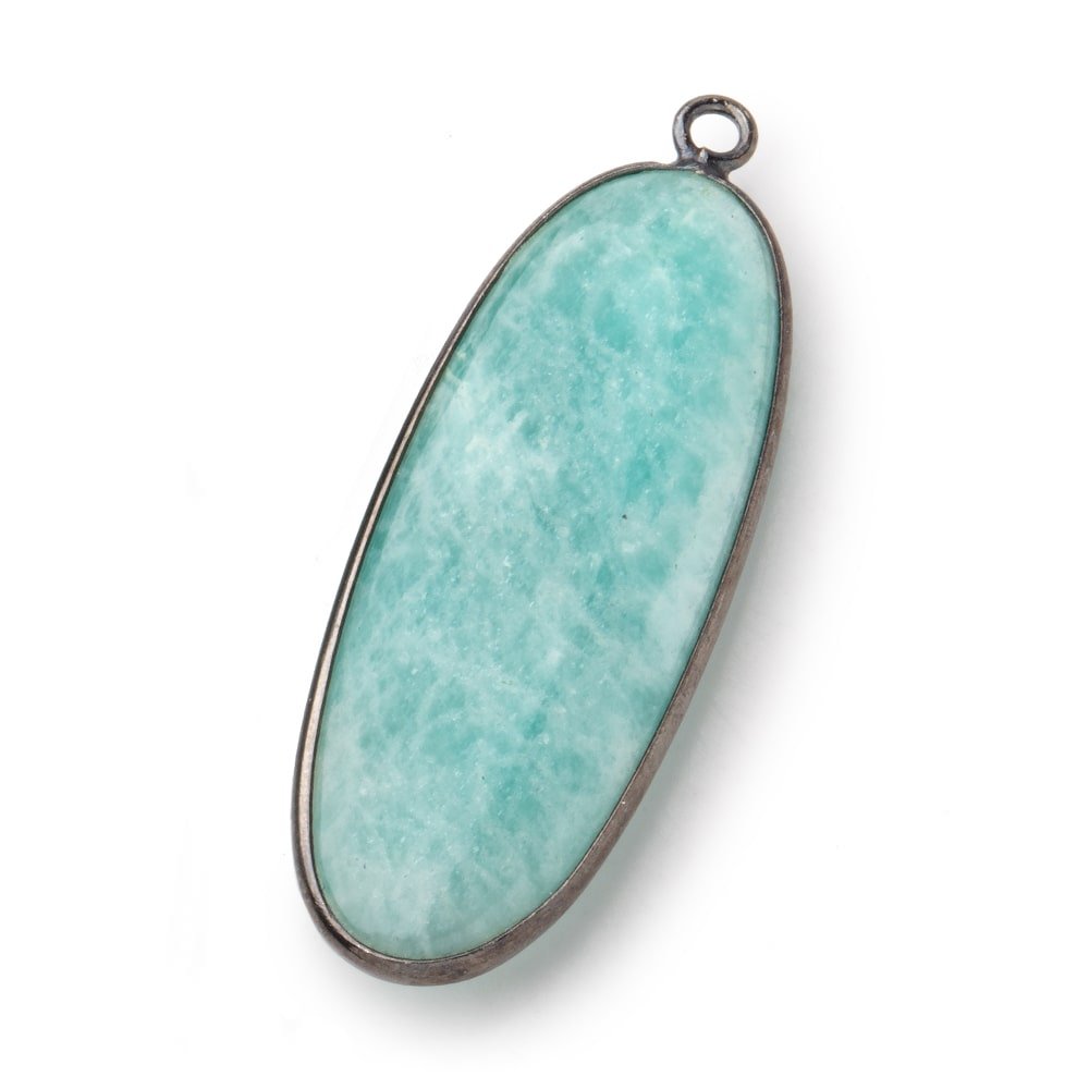 41x16mm Black Gold .925 Bezel Amazonite Plain Oval Pendant 1 Focal Bead - Beadsofcambay.com