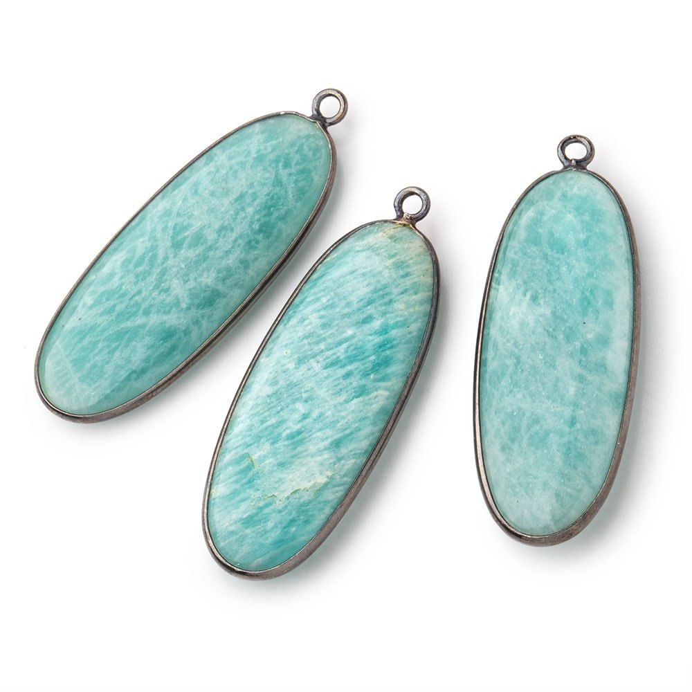 41x16mm Black Gold .925 Bezel Amazonite Plain Oval Pendant 1 Focal Bead - Beadsofcambay.com