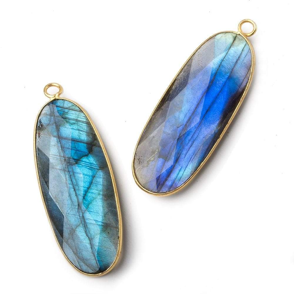 41x16mm Vermeil Bezel Labradorite faceted oval pendant 1 piece - Beadsofcambay.com