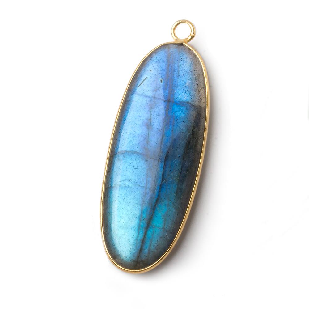 41x16mm Vermeil Bezel Labradorite plain oval pendant 1 piece - Beadsofcambay.com