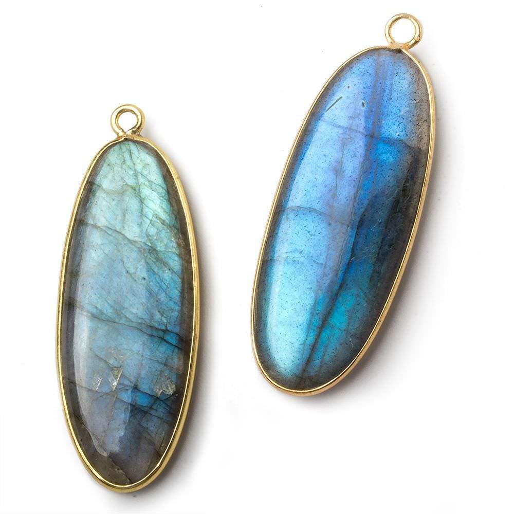 41x16mm Vermeil Bezel Labradorite plain oval pendant 1 piece - Beadsofcambay.com