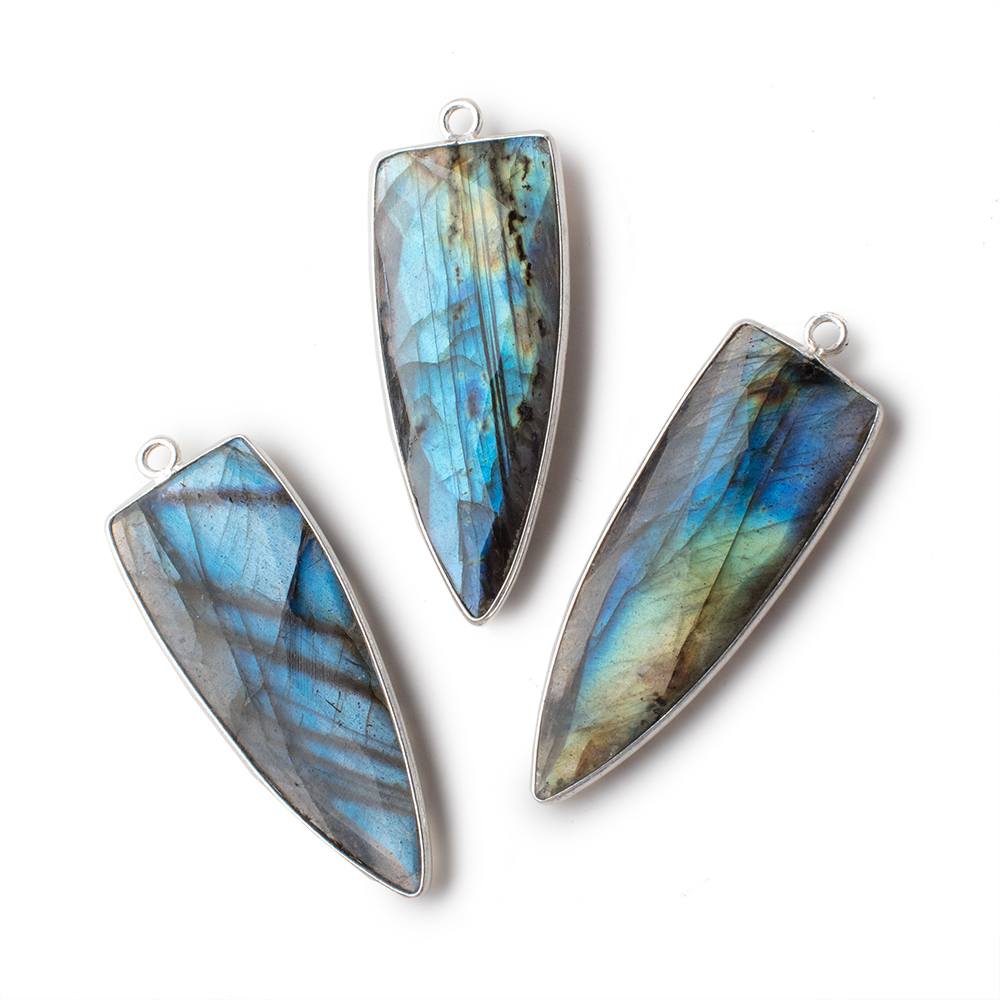 41x17mm Silver Bezeled Labradorite faceted point focal pendant 1 piece - Beadsofcambay.com