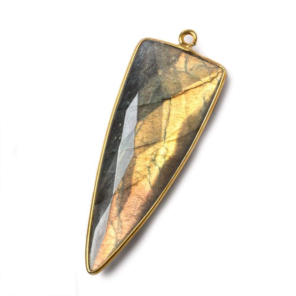 41x17mm Vermeil Bezeled Labradorite faceted point focal pendant 1 piece - Beadsofcambay.com