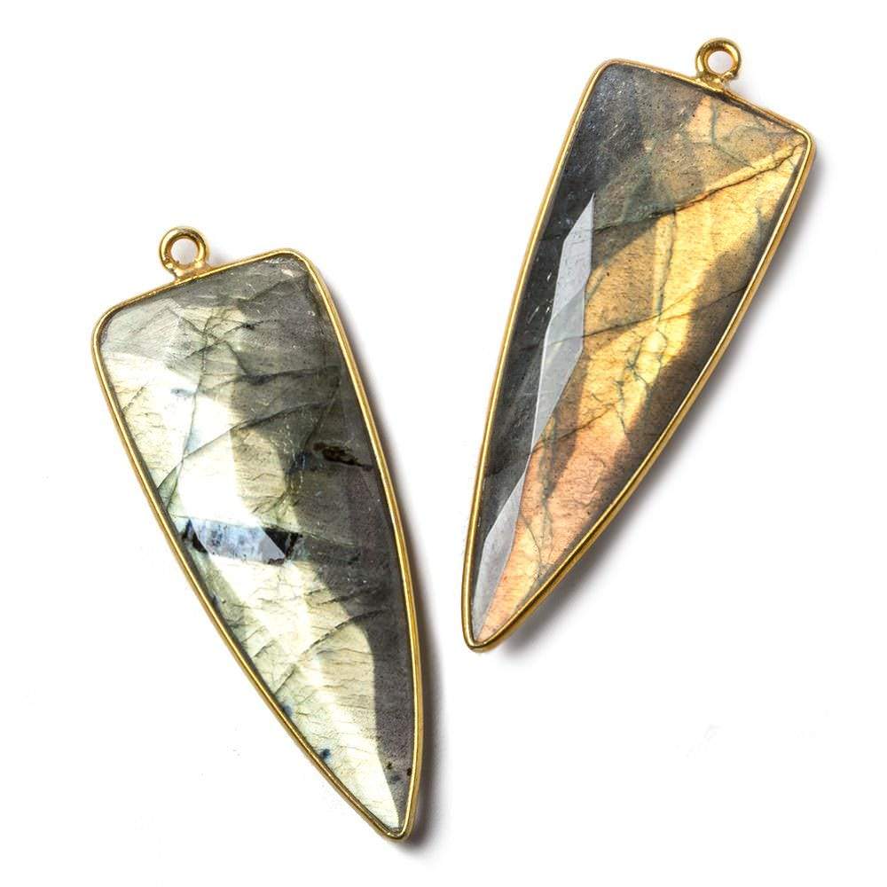 41x17mm Vermeil Bezeled Labradorite faceted point focal pendant 1 piece - Beadsofcambay.com