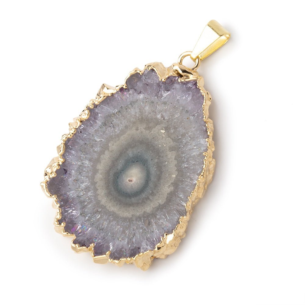 41x31mm Gold Leafed Amethyst Solar Quartz Slice Pendant 1 focal piece - Beadsofcambay.com