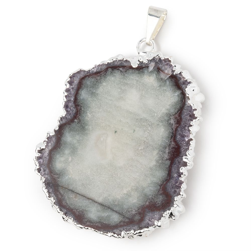 41x36mm Silver Leafed Amethyst Solar Quartz Slice Pendant 1 focal piece - Beadsofcambay.com