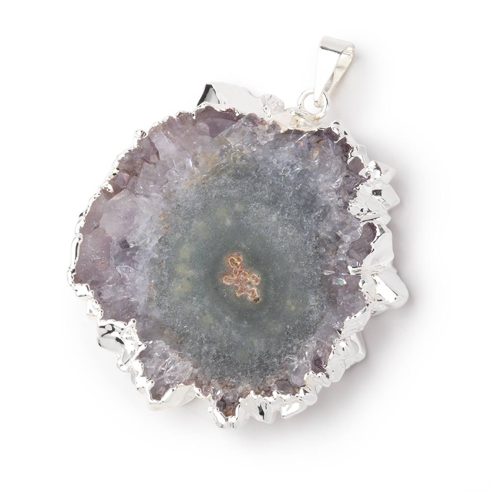 41x40mm Silver Leafed Amethyst Solar Quartz Slice Pendant 1 focal piece - Beadsofcambay.com