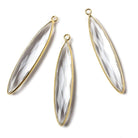 41x9x5mm Vermeil Bezel Crystal Quartz Elongated Marquise Pendant 1 focal bead - Beadsofcambay.com