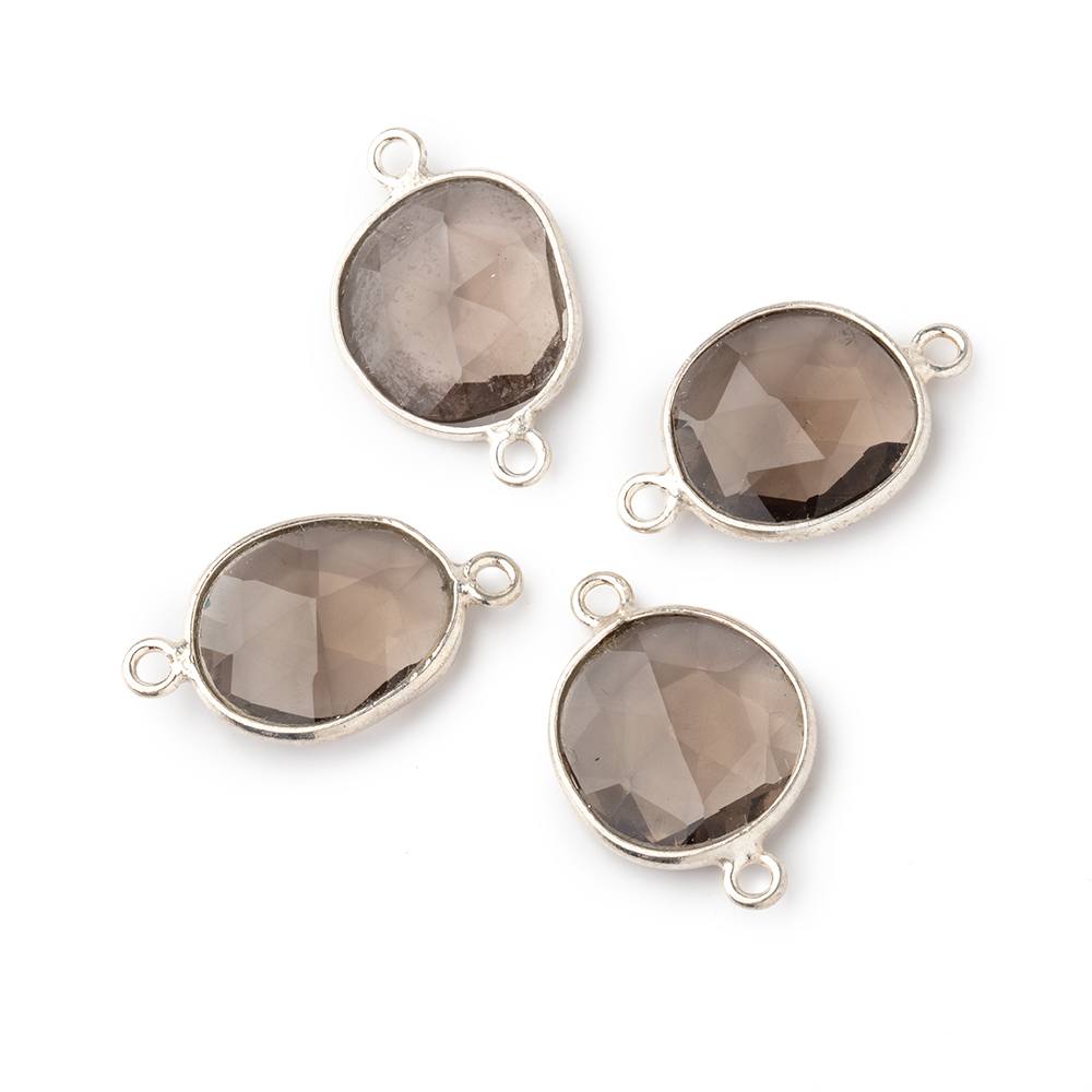 Sterling Silver bezeled Smoky Quartz faceted nugget Connector Set of 4