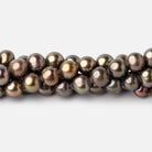 7x6mm Olive Green Off Round Freshwater Pearls 15 inch 58 pieces - BeadsofCambay.com