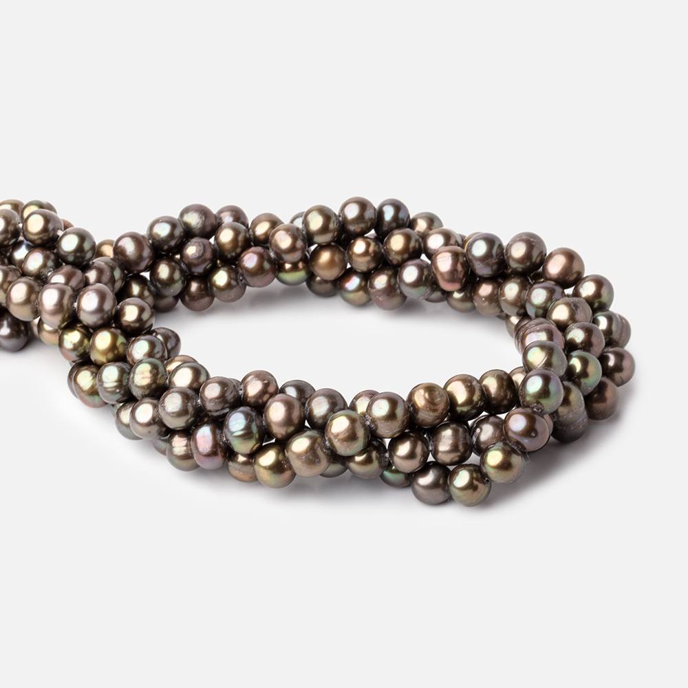 7x6mm Olive Green Off Round Freshwater Pearls 15 inch 58 pieces - BeadsofCambay.com