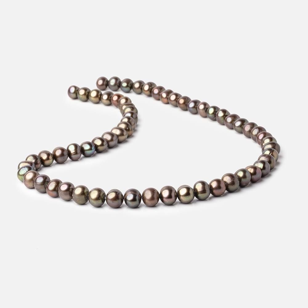 7x6mm Olive Green Off Round Freshwater Pearls 15 inch 58 pieces - BeadsofCambay.com