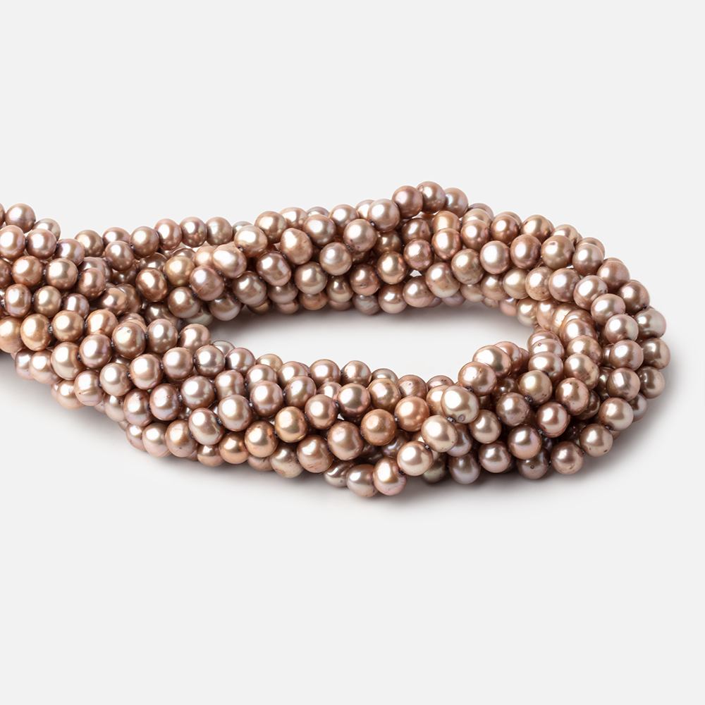 6x5mm Mocha Brown Off Round Freshwater Pearls 15 inch 71 pieces - BeadsofCambay.com