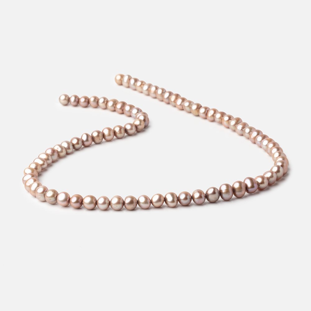 6x5mm Mocha Brown Off Round Freshwater Pearls 15 inch 71 pieces - BeadsofCambay.com