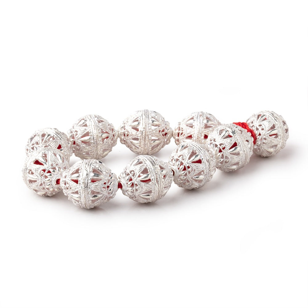 20x17mm Sterling Silver plated Copper Filigree BiCone 8 inch 10 beads - BeadsofCambay.com