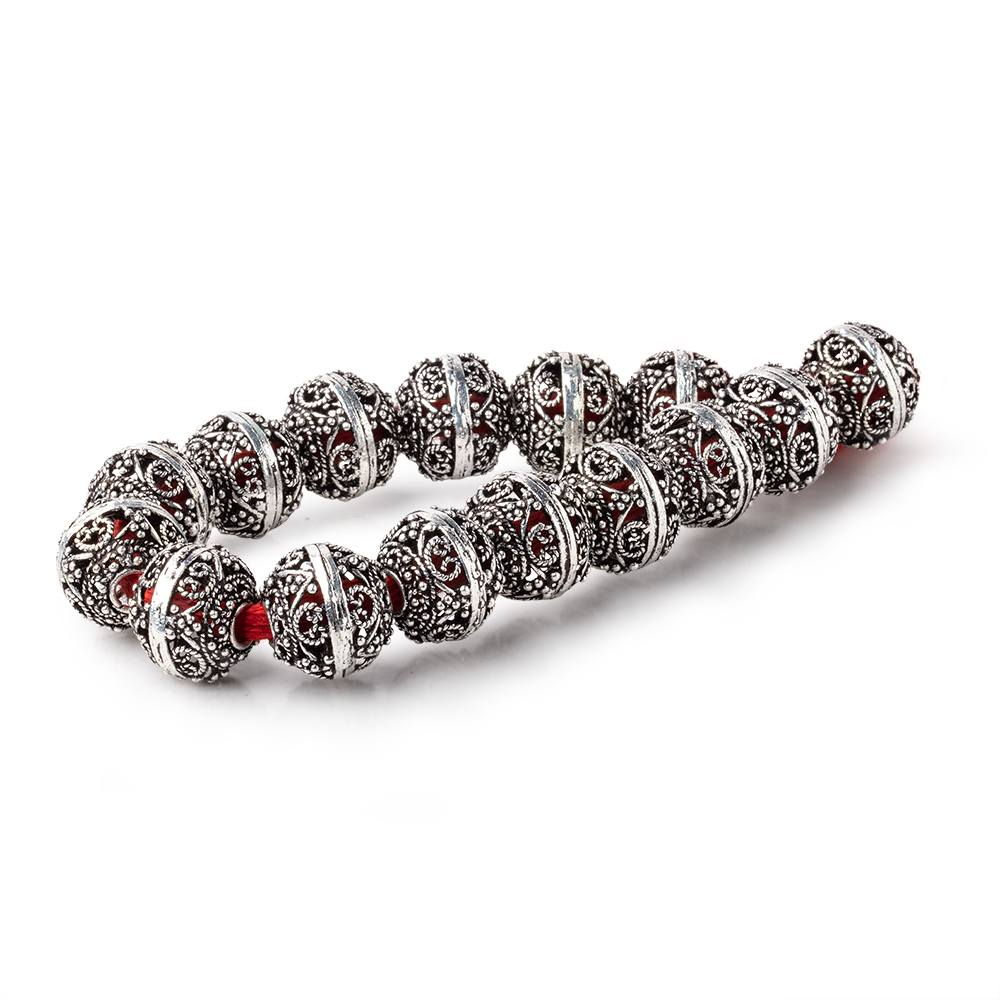 16x14mm Antiqued Sterling Silver Plated Copper Filigree Rondelle 8 inch 15 Beads - BeadsofCambay.com