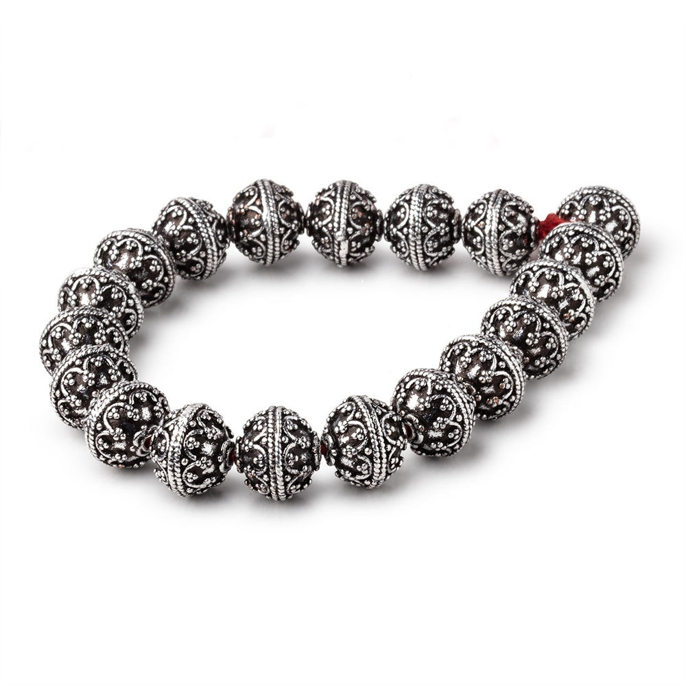 12mm Antiqued Sterling Silver Plated Copper Moroccan Round 8 inch 18 Beads - BeadsofCambay.com