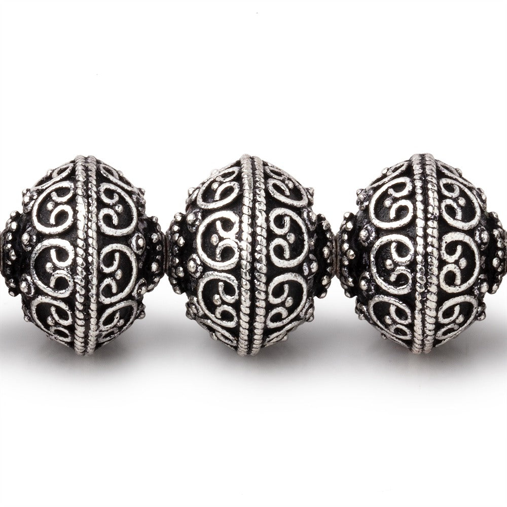 14x12.5mm Antiqued Sterling Silver Plated Copper Bali Design Rondelles 8 inch 16 Beads - BeadsofCambay.com