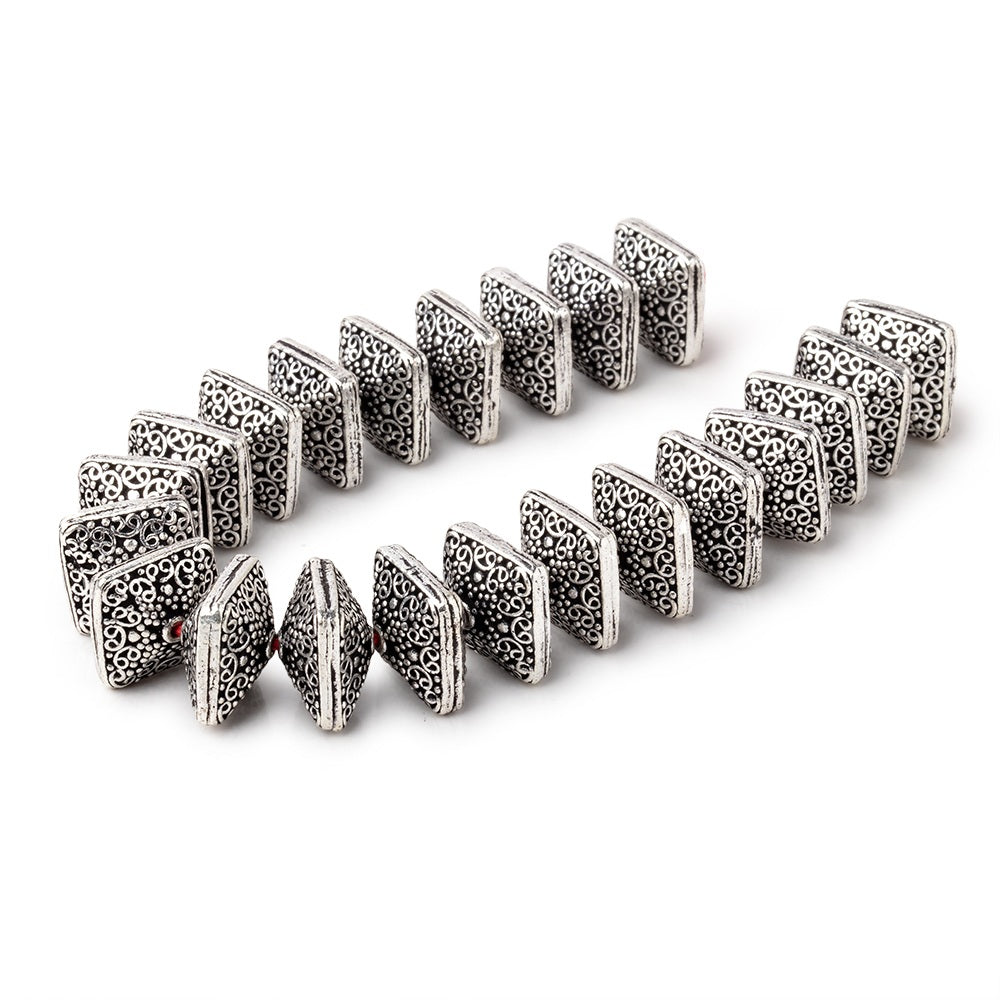 14x9mm Antiqued Sterling Silver Plated Copper Persian Design Square 8 inch 22 Beads - BeadsofCambay.com