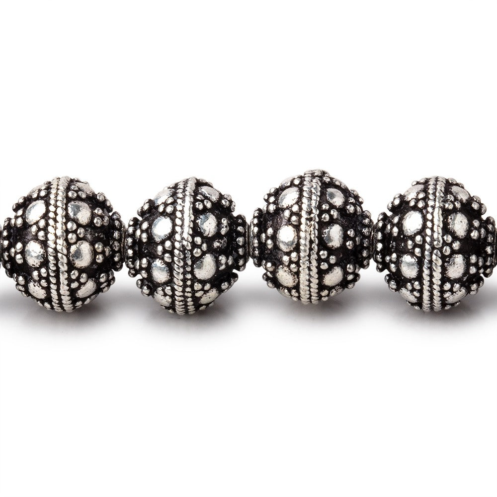 10mm Antiqued Sterling Silver Plated Copper Bali Dot Round 8 inch 21 Beads - BeadsofCambay.com