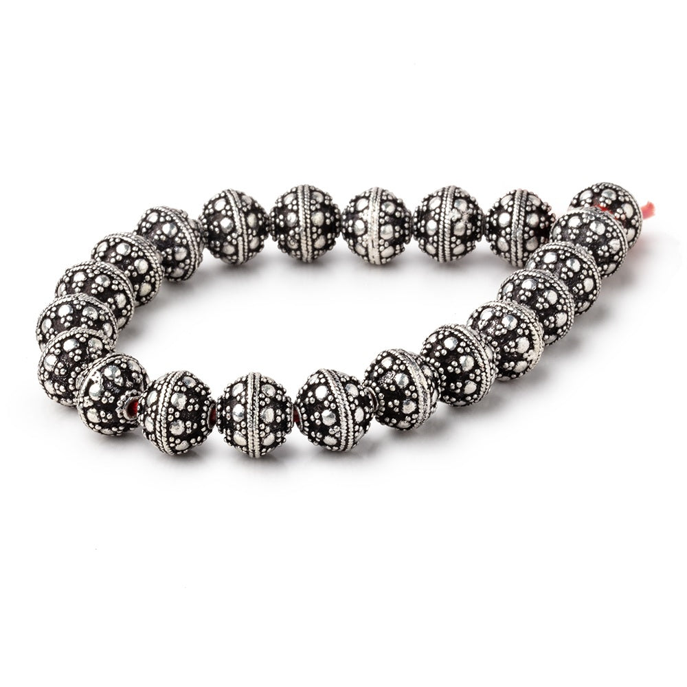 10mm Antiqued Sterling Silver Plated Copper Bali Dot Round 8 inch 21 Beads - BeadsofCambay.com