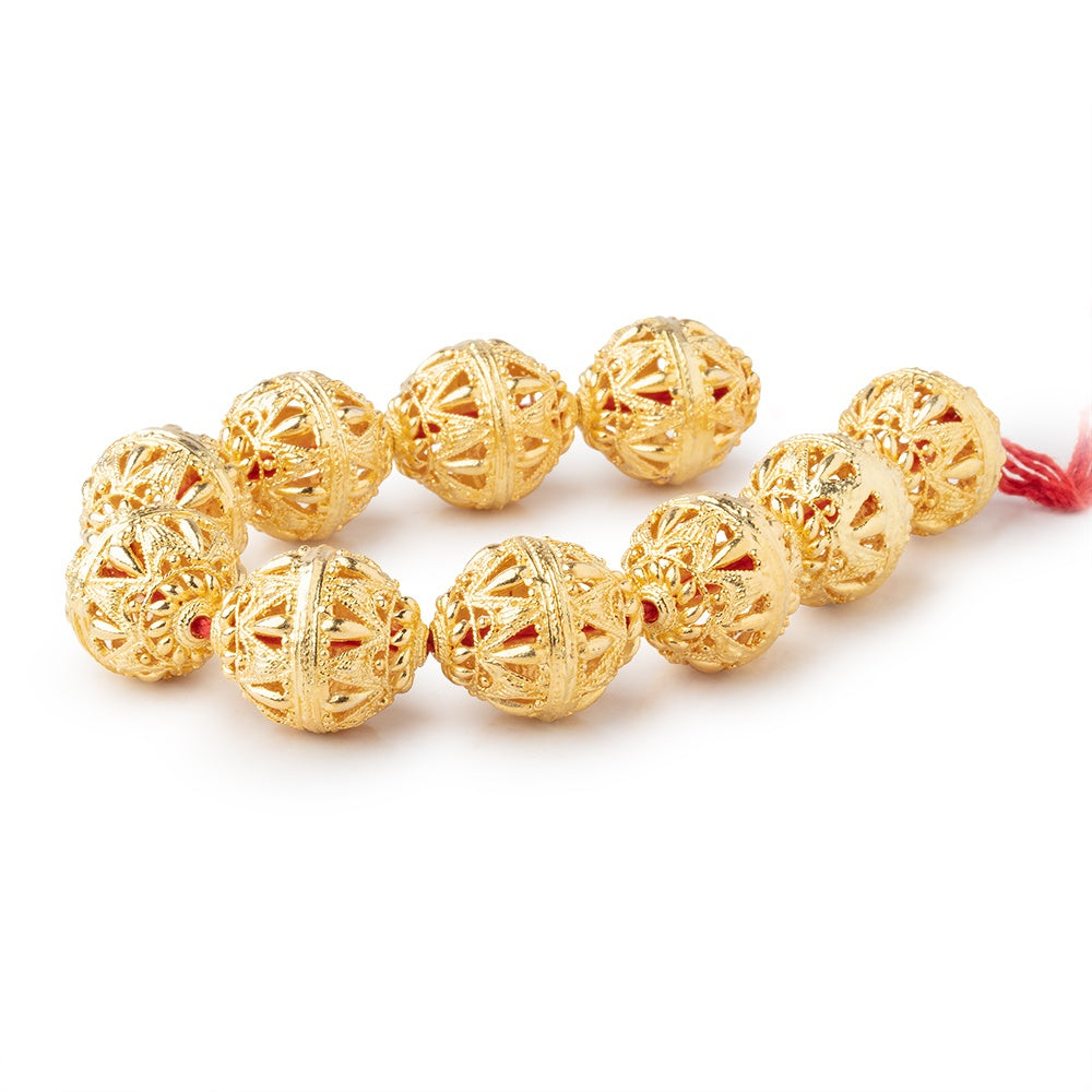 20x17mm 22kt Gold Plated Copper Filigree BiCone 8 inch 10 Beads - BeadsofCambay.com