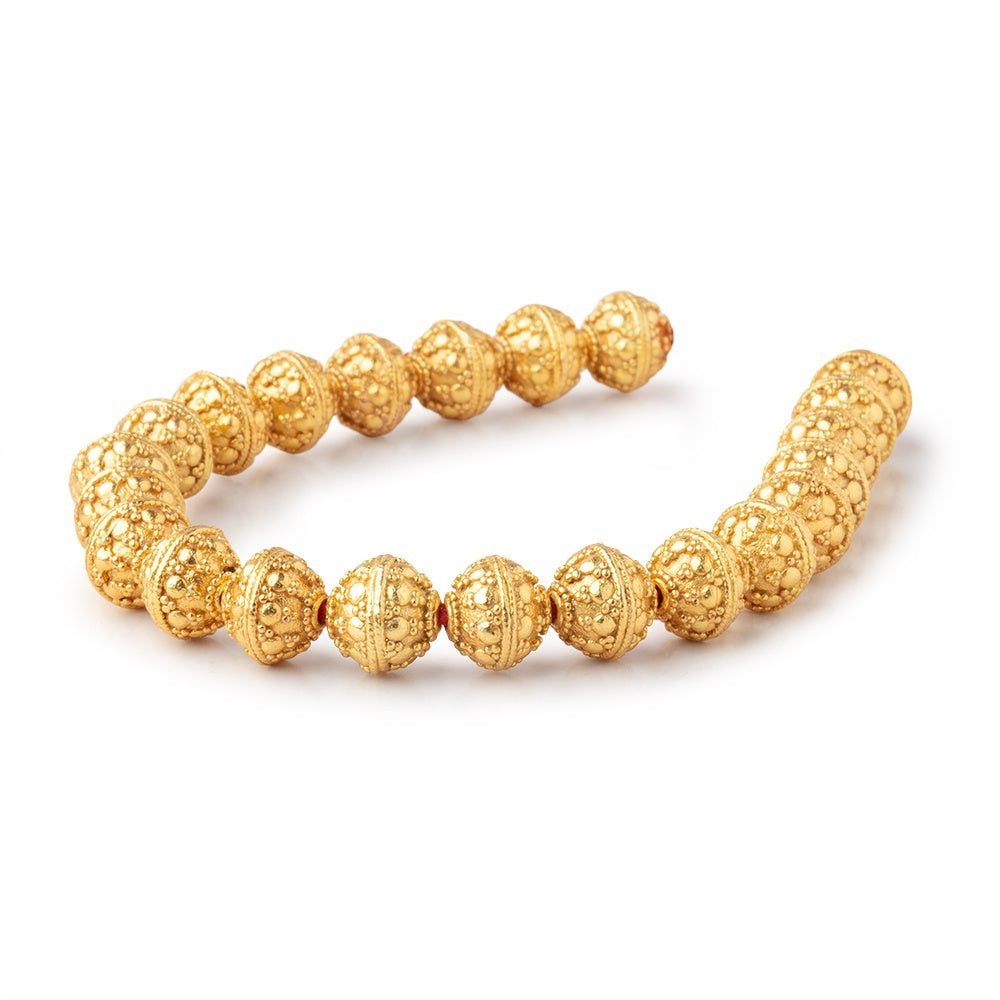 10mm 22kt Gold Plated Copper Bali Design Round 8 inch 21 Beads - BeadsofCambay.com