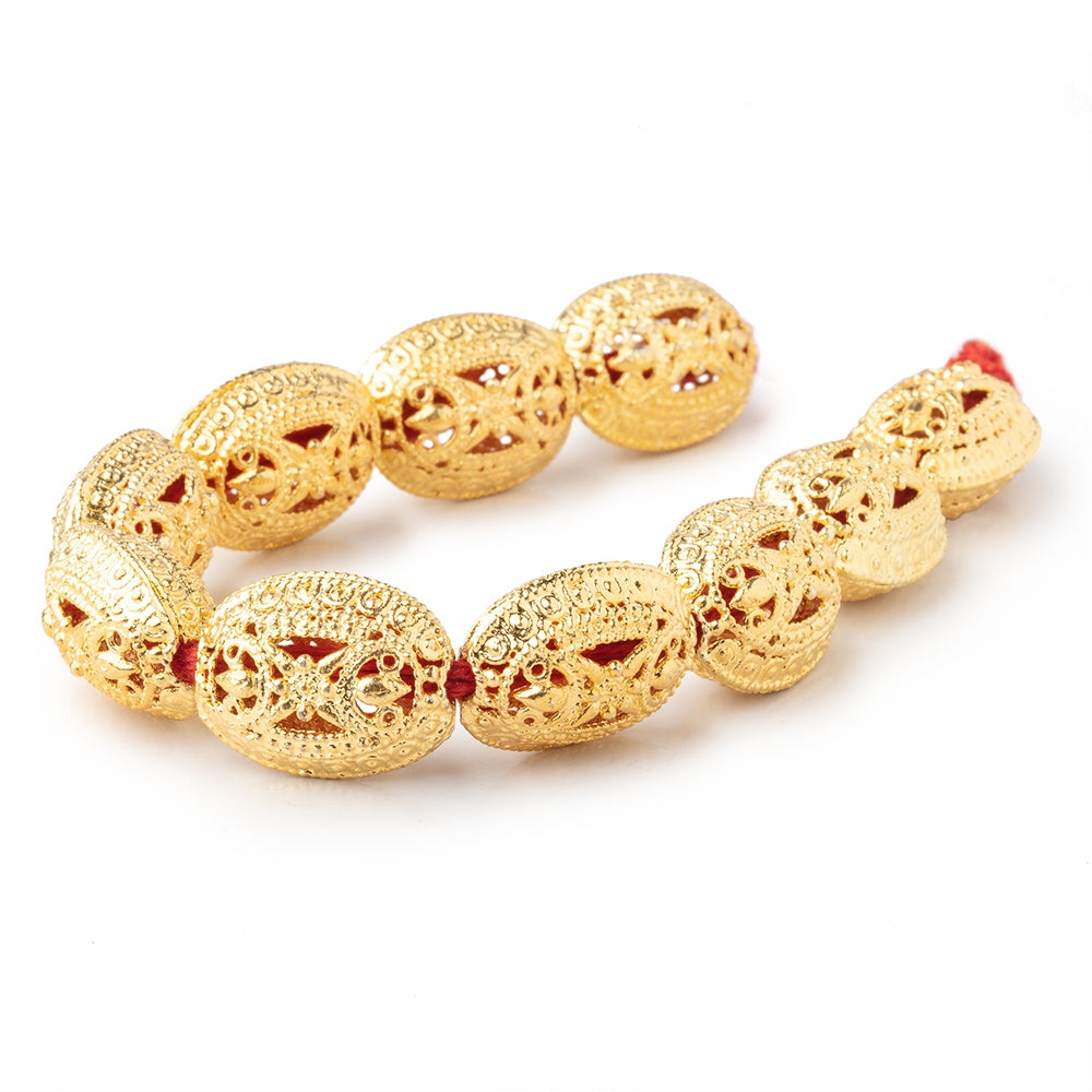 21x16mm 22kt Gold Plated Copper Filigree Oval 8 inch 10 Beads - BeadsofCambay.com