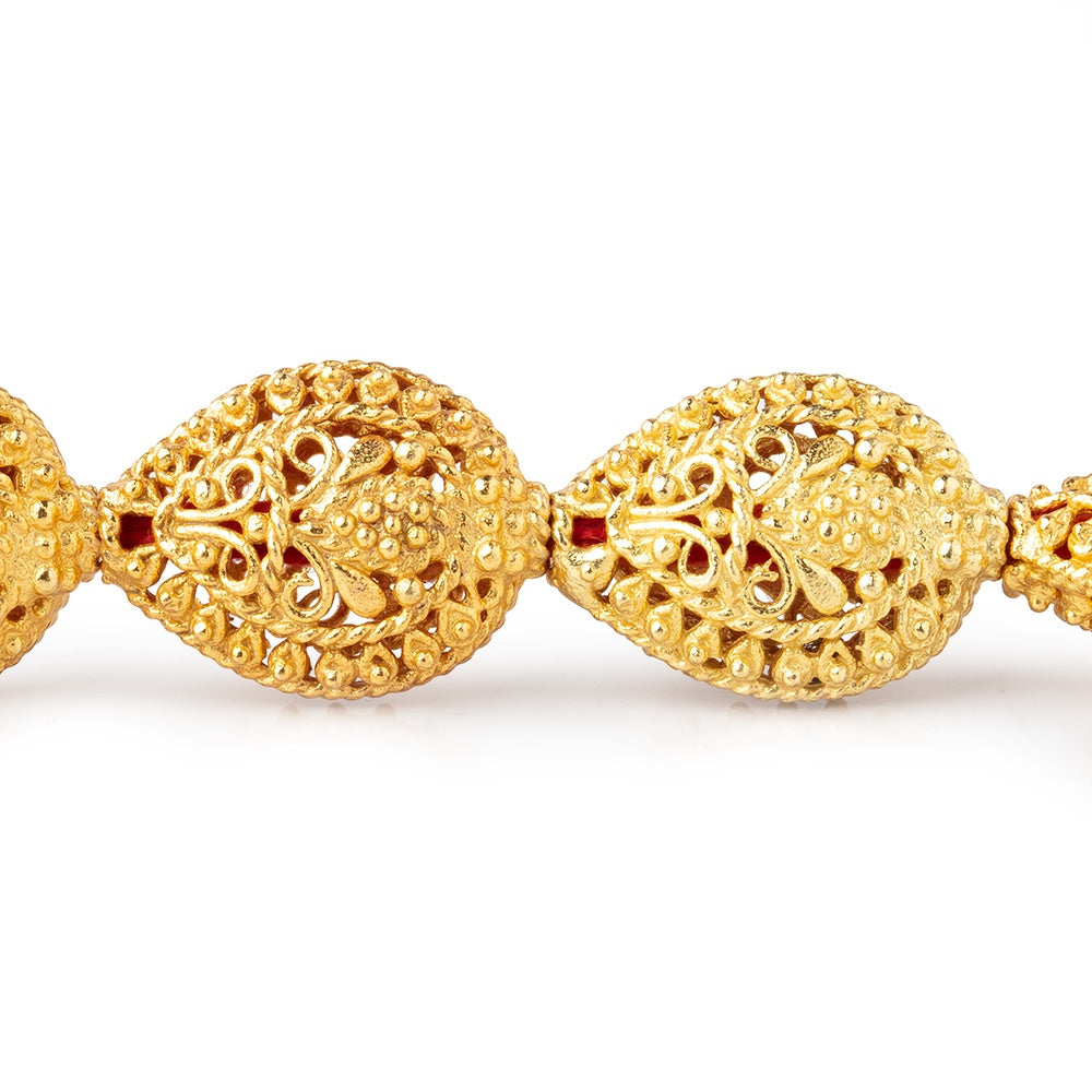 19x15mm 22kt Gold Plated Copper Filigree Pear 8 inch 11 Beads - BeadsofCambay.com