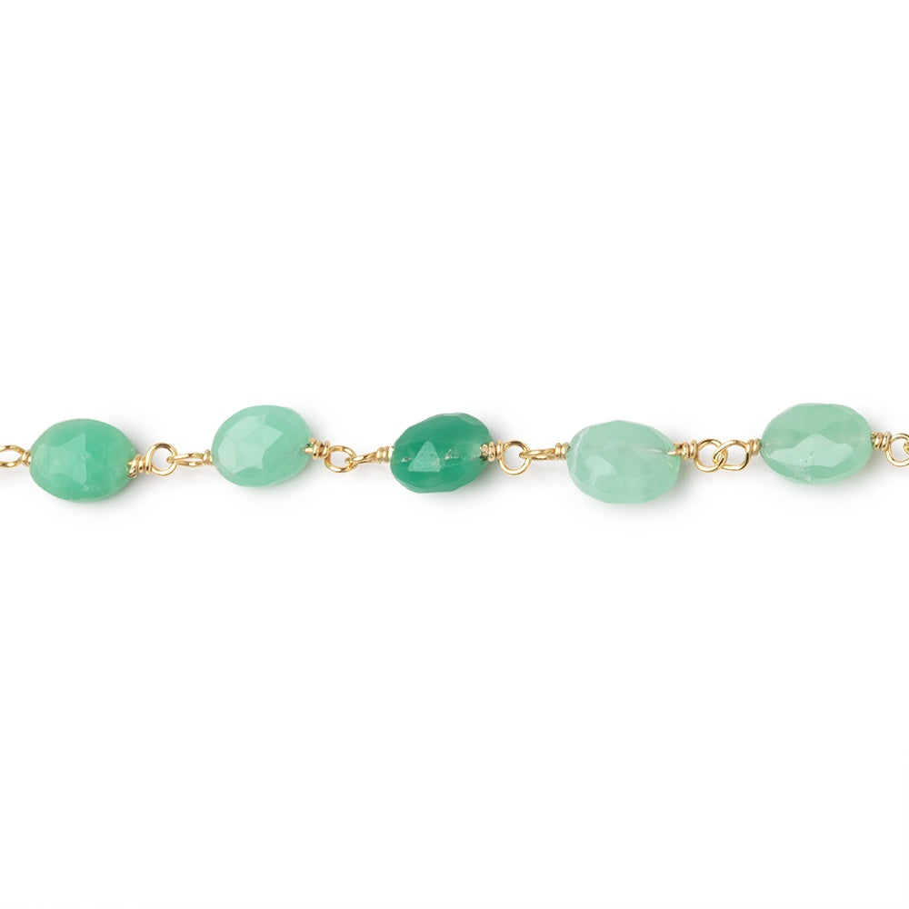 6x5mm Chrysoprase Faceted Ovals on Vermeil Chain by the Foot 25 Beads - BeadsofCambay.com