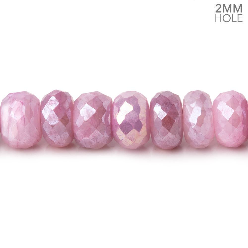 8mm Mystic Rosy Pink Moonstone 2mm Large Hole Faceted Rondelles 8 inch 35 pcs - BeadsofCambay.com