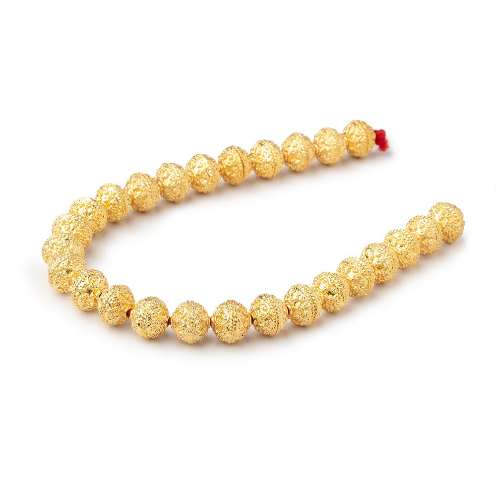 9mm 22kt Gold Plated Copper Round Moroccan Round 8 inch 25 Beads - BeadsofCambay.com