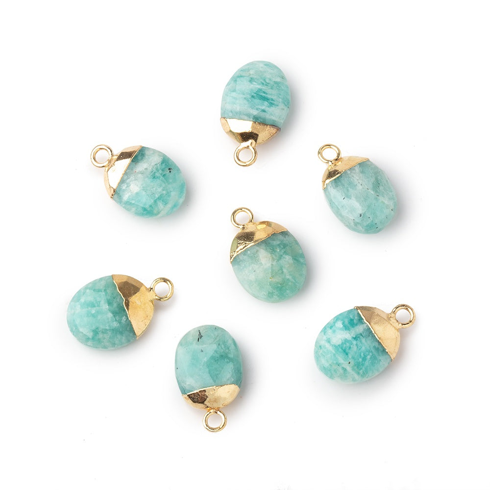10x8mm Gold Leafed Amazonite Faceted Oval Focal Bead 1 piece - BeadsofCambay.com