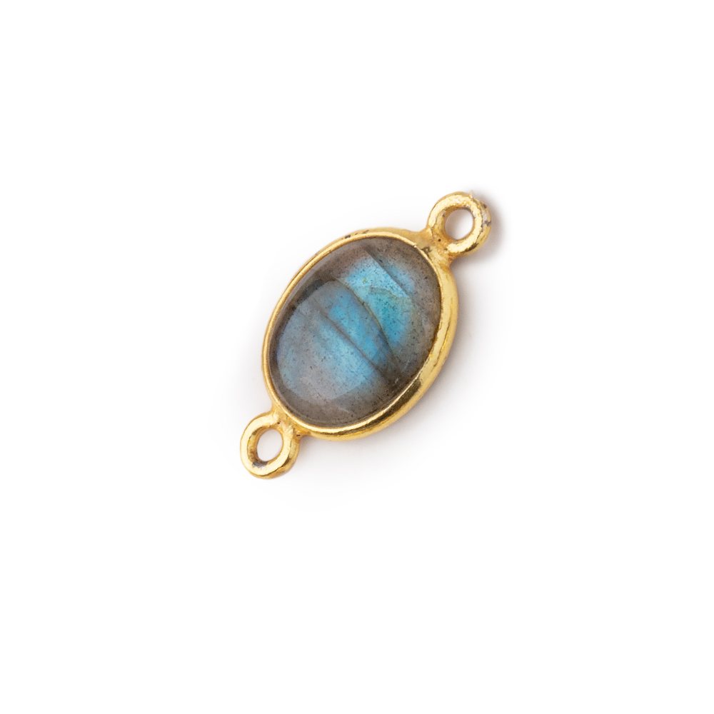 11x9mm Vermeil Bezel Labradorite Oval Cabochon Connector 1 piece - BeadsofCambay.com