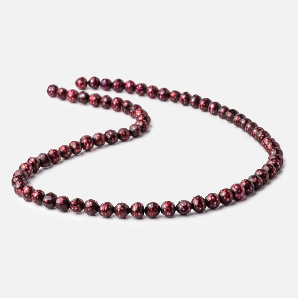 6mm Berry Red Faceted Off Round Freshwater Pearls 16 inch 70 pieces - BeadsofCambay.com