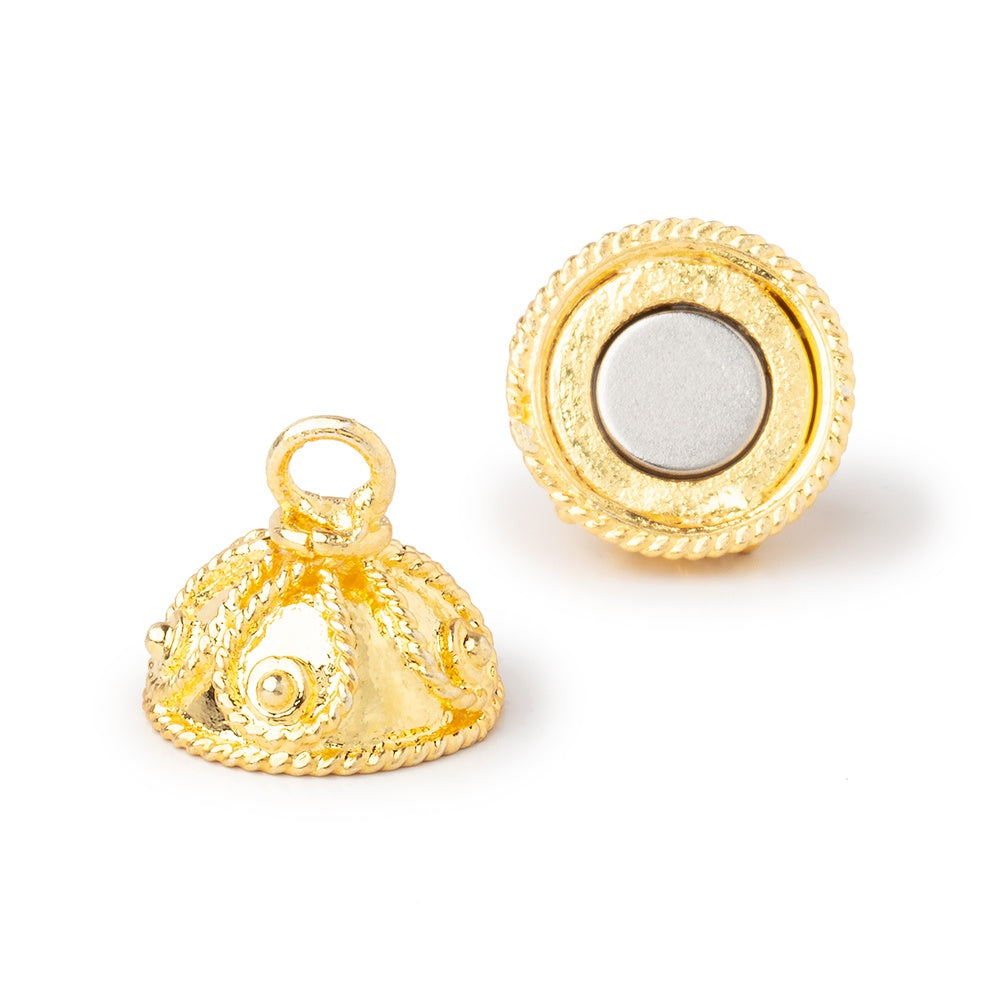16mm 22kt Gold Plated Copper Magnetic Clasp Round Scalloped Design 1 piece - BeadsofCambay.com