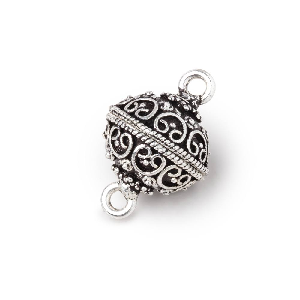 14mm Antiqued Silver Plated Bali Design Magnetic Clasp 1 piece - BeadsofCambay.com