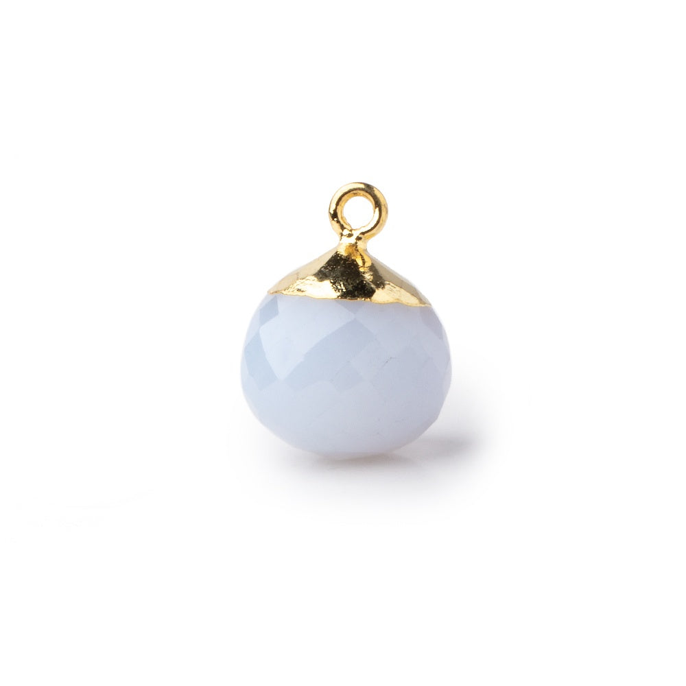 15mm Gold Leafed Natural Blue Chalcedony Faceted Candy Kiss Focal Pendant 1 pieces - BeadsofCambay.com
