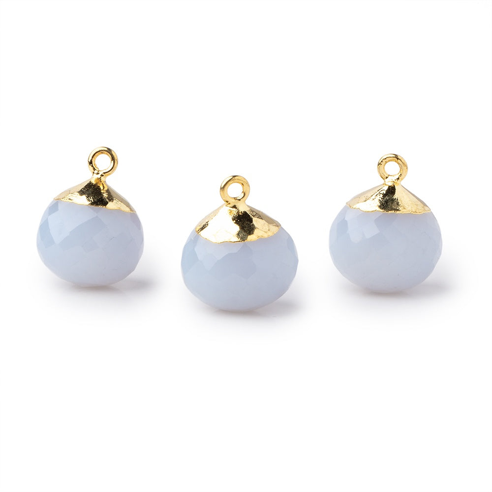 15mm Gold Leafed Natural Blue Chalcedony Faceted Candy Kiss Focal Pendant 1 pieces - BeadsofCambay.com