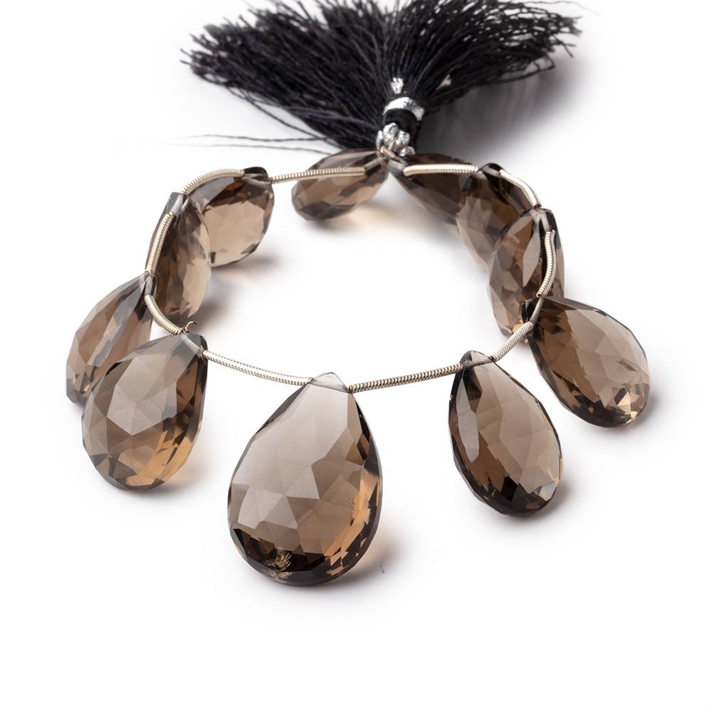 17x14-26x17mm Smoky Quartz Faceted Pear Beads 8 inch 11 pieces - BeadsofCambay.com