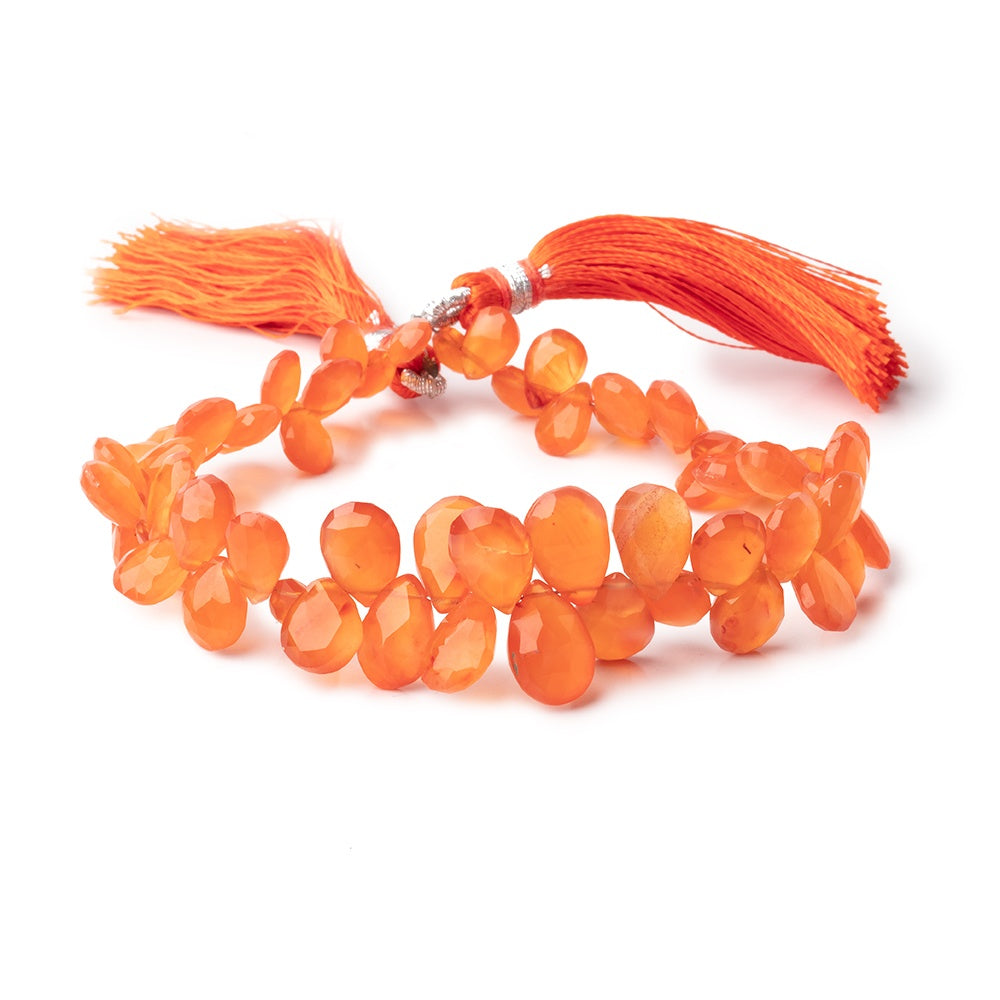 7.5x5-11x7mm Carnelian Faceted Pear Beads 8 inch 60 pieces - BeadsofCambay.com