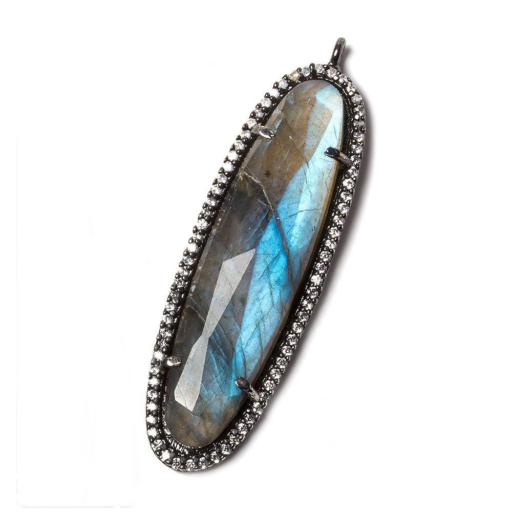 42x13mm Black Gold Bezel CZ & Labradorite Oval Pendant 1 focal bead - Beadsofcambay.com